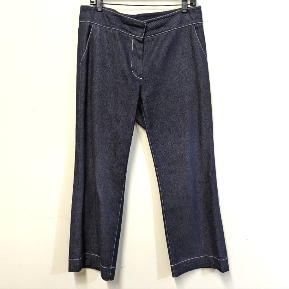 Judith & Charles High Waist Denim Trousers with Contrast Stitching 10 Cropped